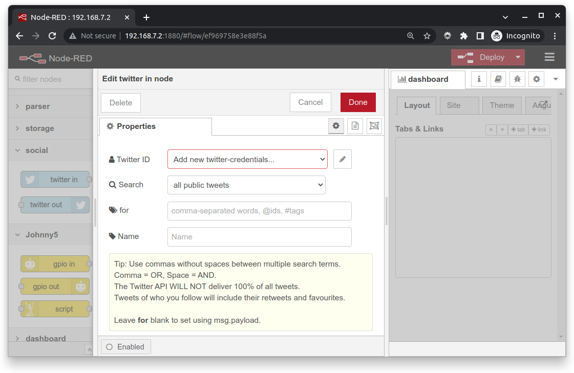 node-red authentication