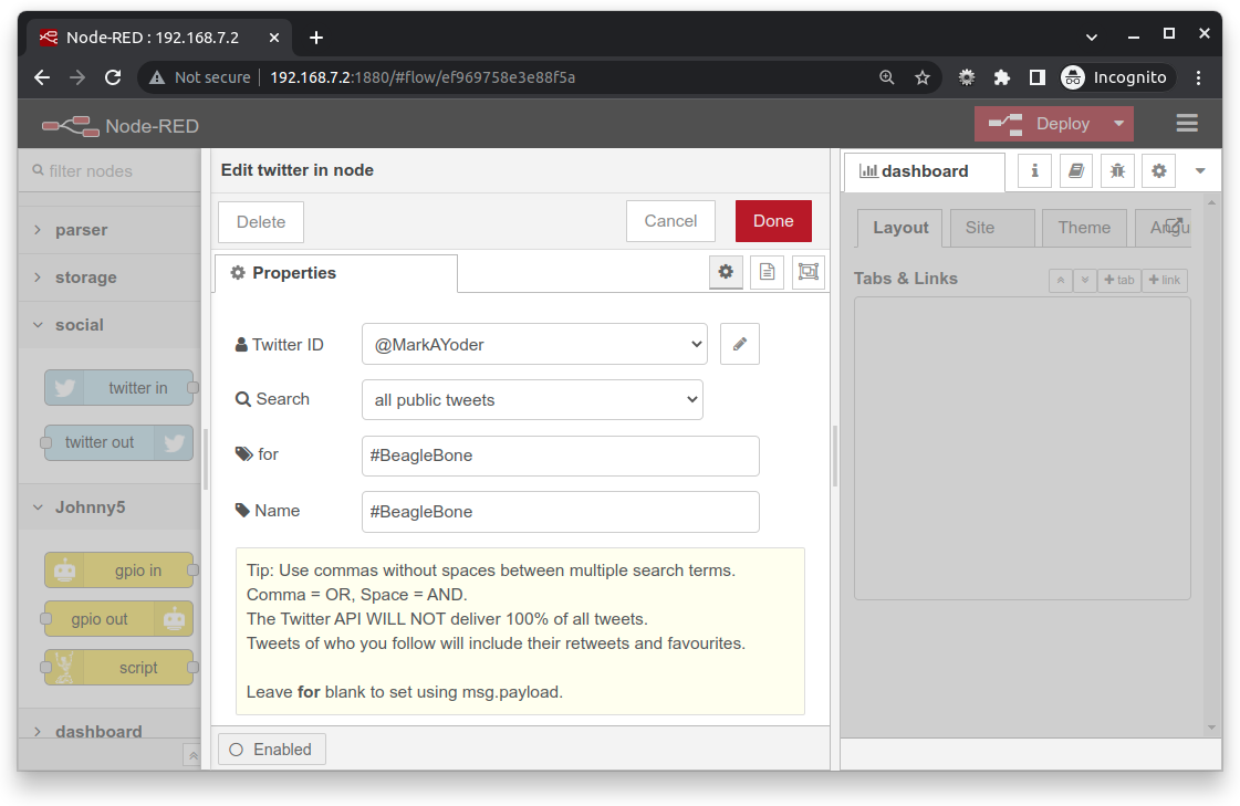 node-red beagle hash