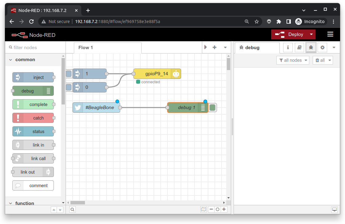 node-red debug