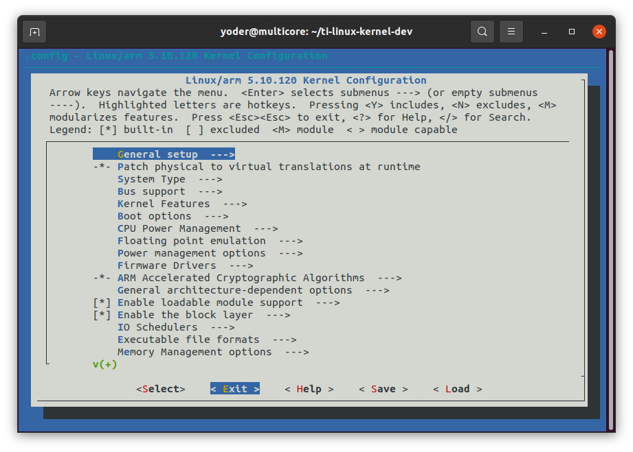 Kernel configuration menu